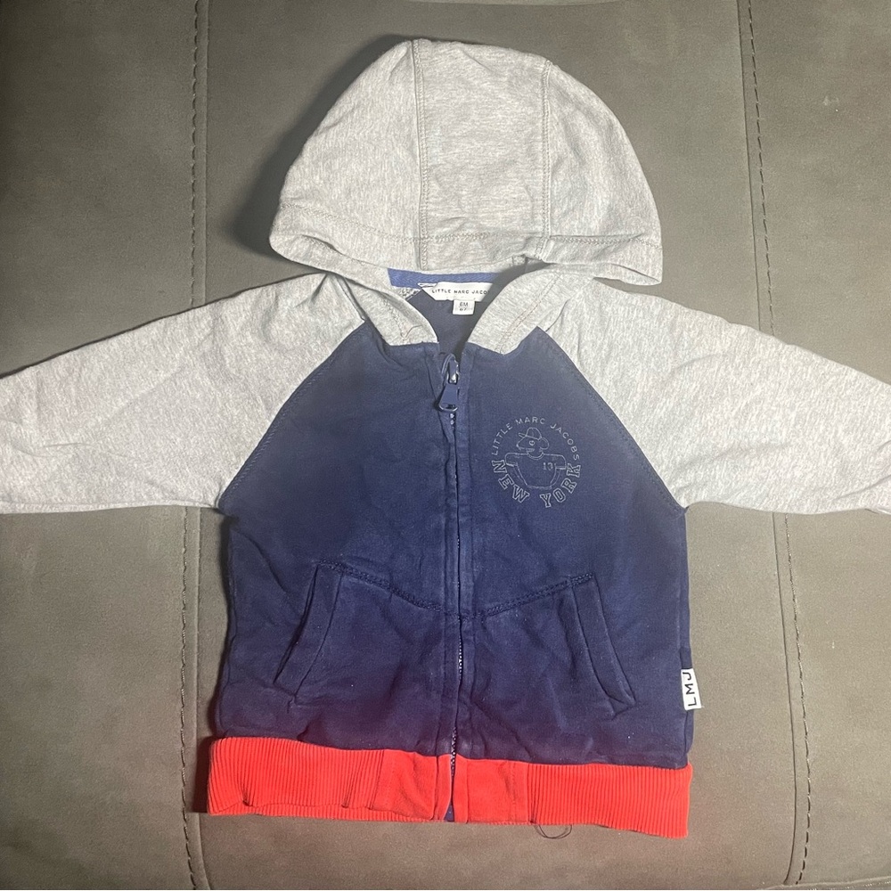 Little Marc Jacobs Navy, Gray & Red Hooded Zip Sweatshirt - Kids
